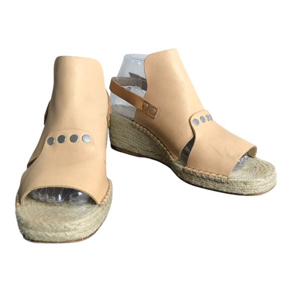Rag & Bone Sayre II Espadrille Wedge Sandal Women Sz 40 Beige Leather 2.25" Heel - Picture 2 of 9